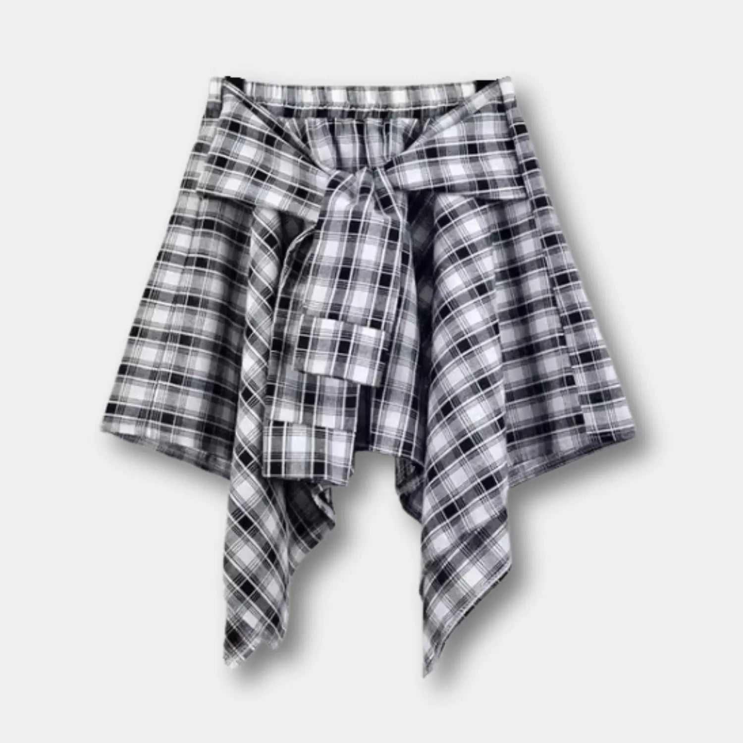 Casual Vintage Plaid Skirt for Women with Adjustable Waist | Charlotte-Black/White