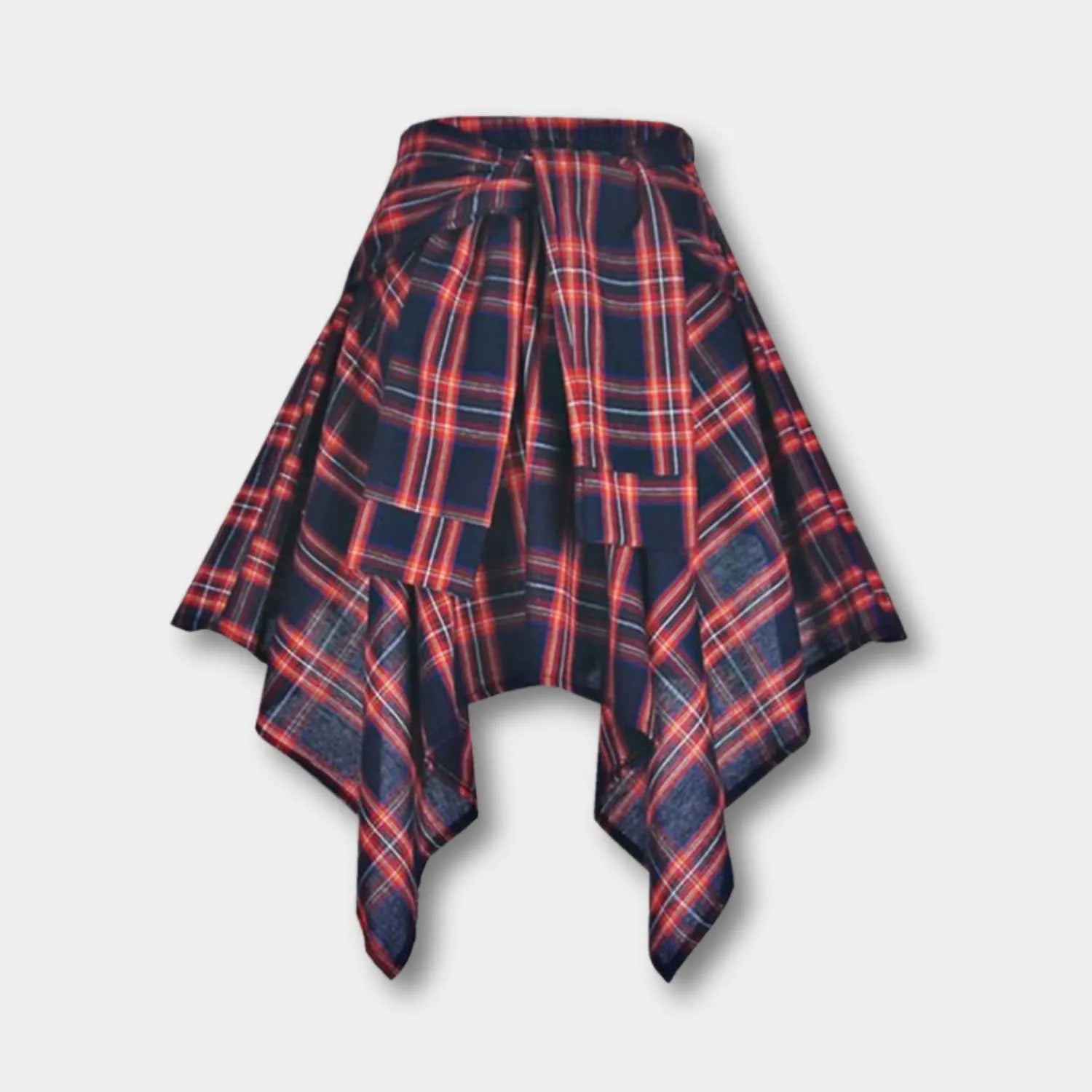 Casual Vintage Plaid Skirt for Women with Adjustable Waist | Charlotte-Blue/Red