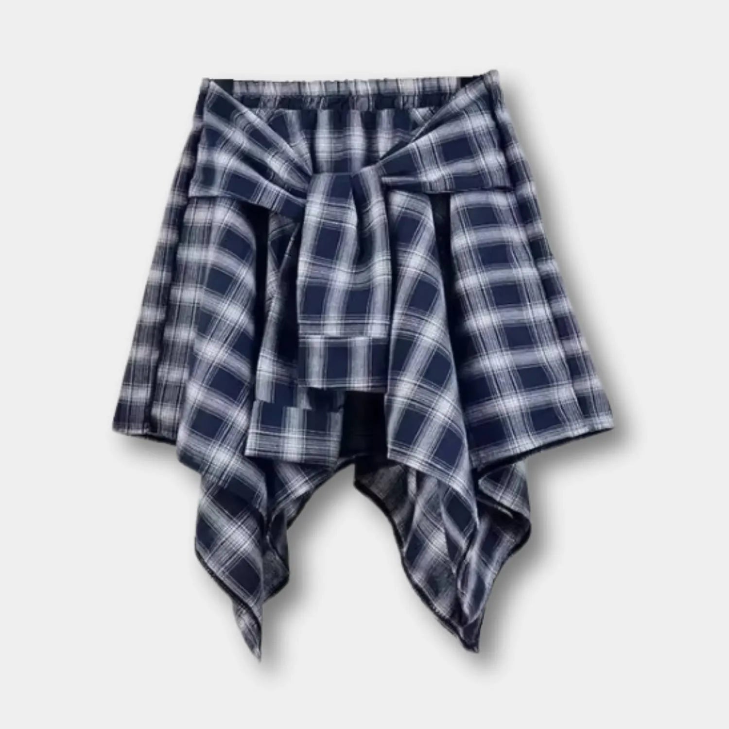 Casual Vintage Plaid Skirt for Women with Adjustable Waist | Charlotte-Blue/White