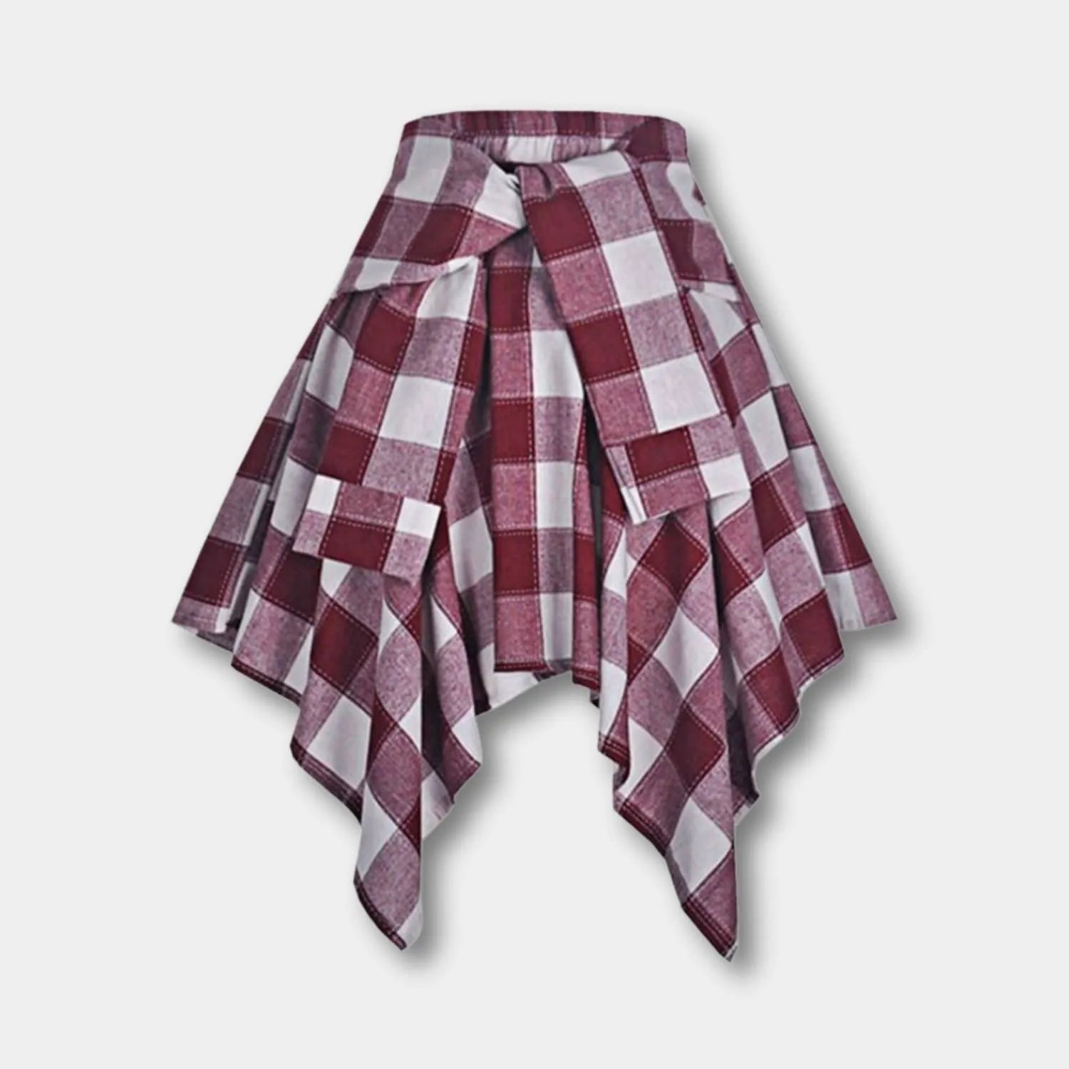 Casual Vintage Plaid Skirt for Women with Adjustable Waist | Charlotte-Red/White