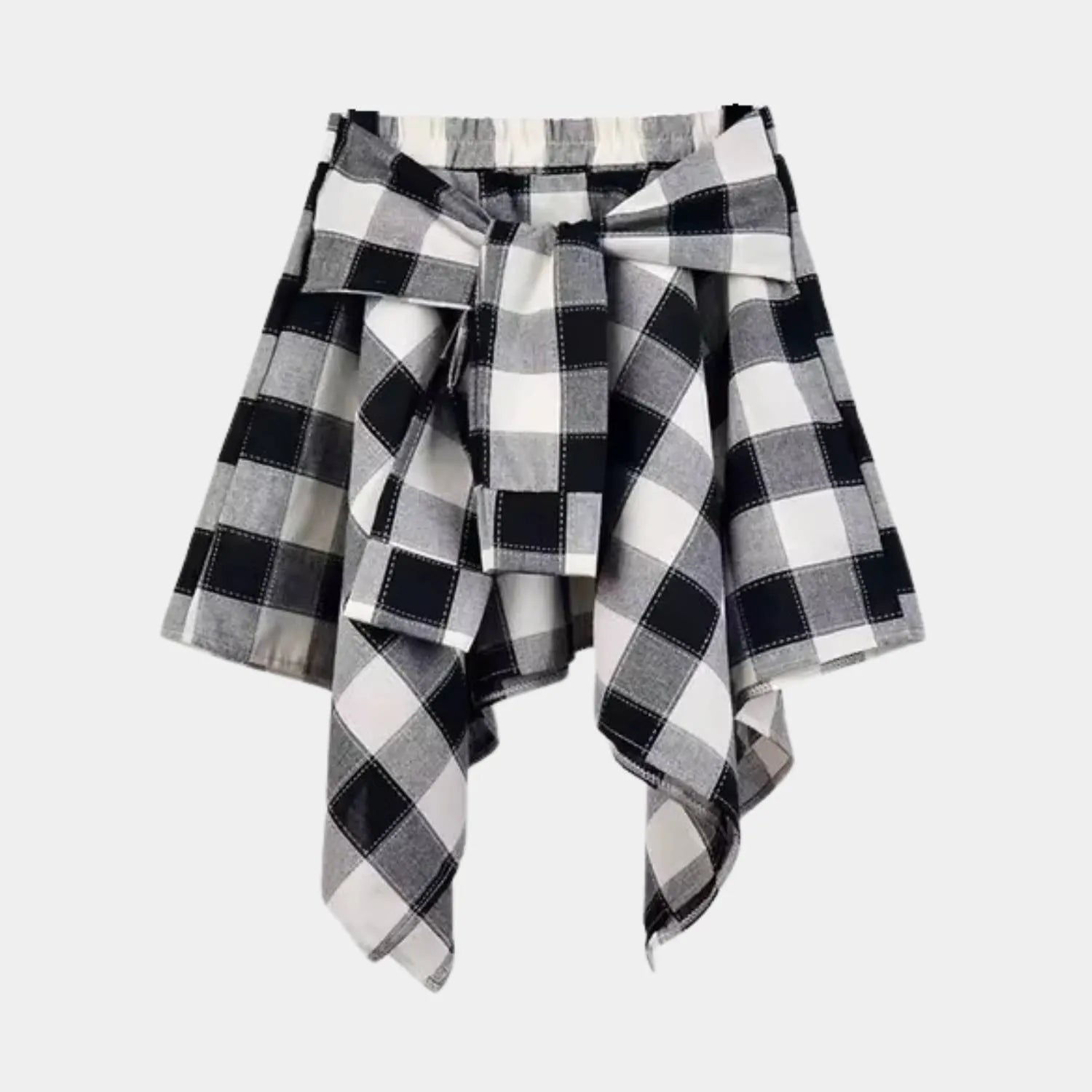 Casual Vintage Plaid Skirt for Women with Adjustable Waist | Charlotte-White/Black