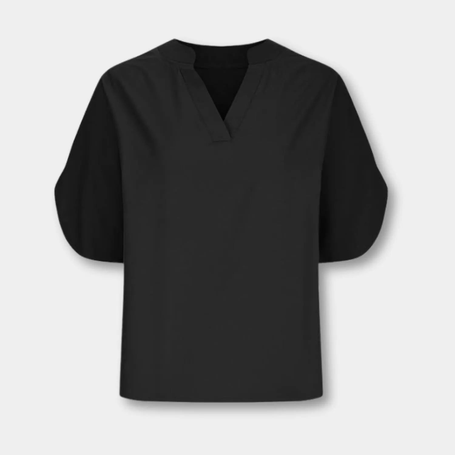 Chic Lightweight Split Sleeve Blouse for Women with V-Neckline | Aisha-Black