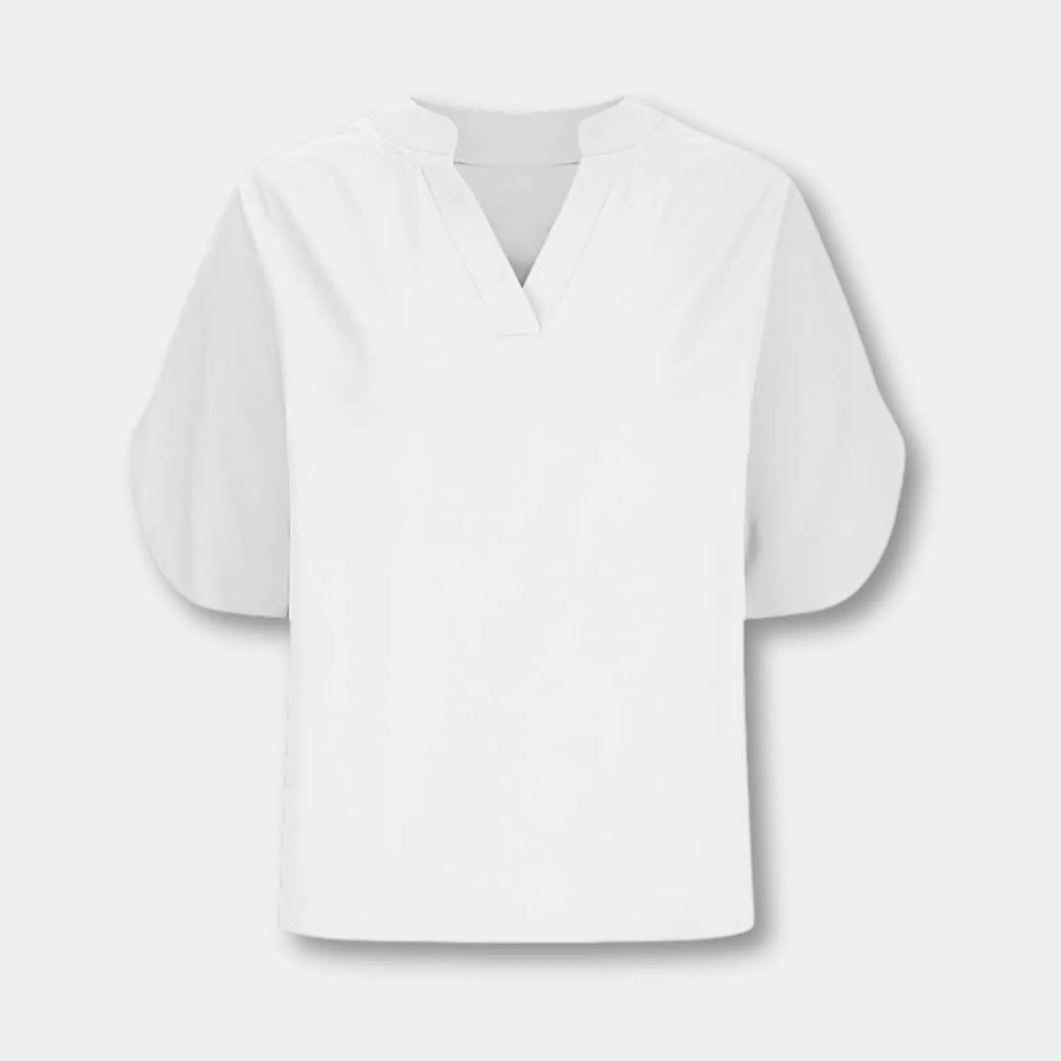 Chic Lightweight Split Sleeve Blouse for Women with V-Neckline | Aisha-White