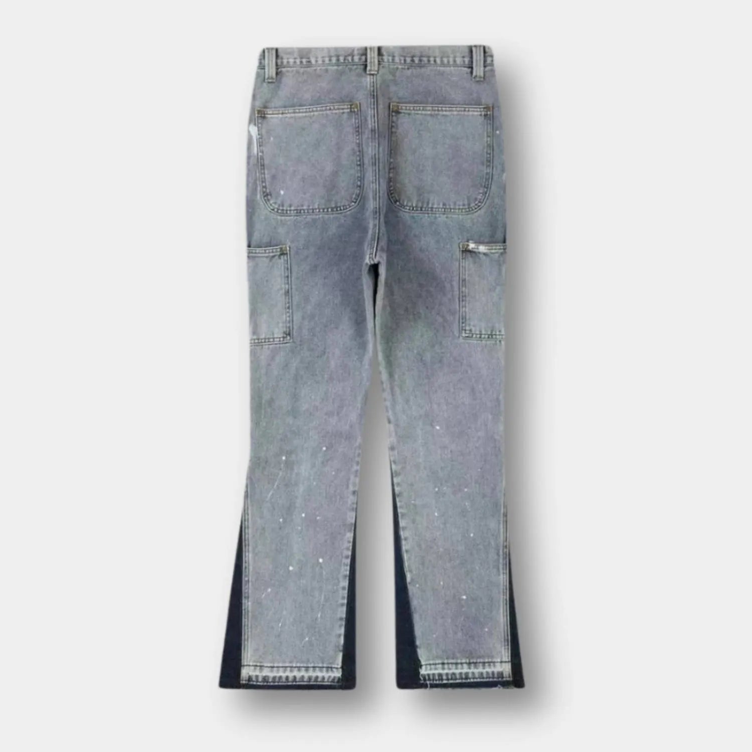 High-waisted Patchwork Denim Trousers for Men with Retro Flare-Blue