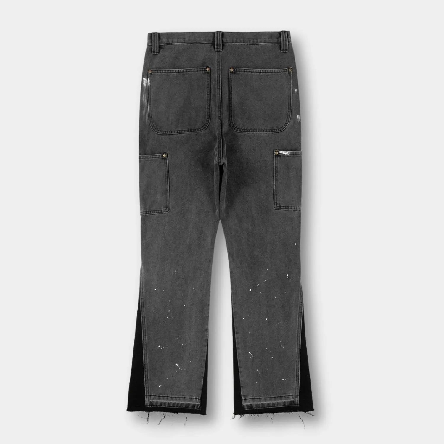High-waisted Patchwork Denim Trousers for Men with Retro Flare-Black
