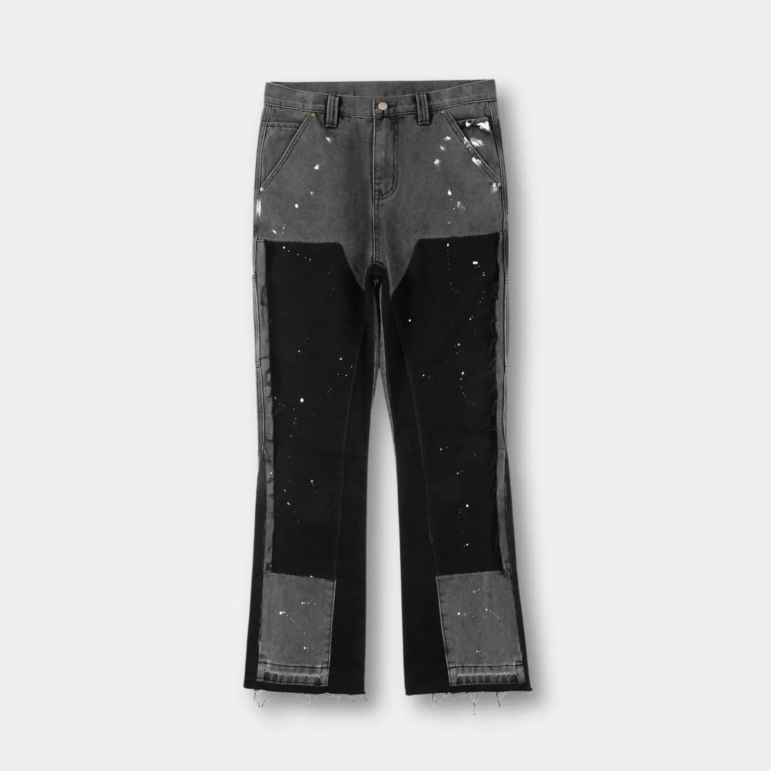 High-waisted Patchwork Denim Trousers for Men with Retro Flare-Black