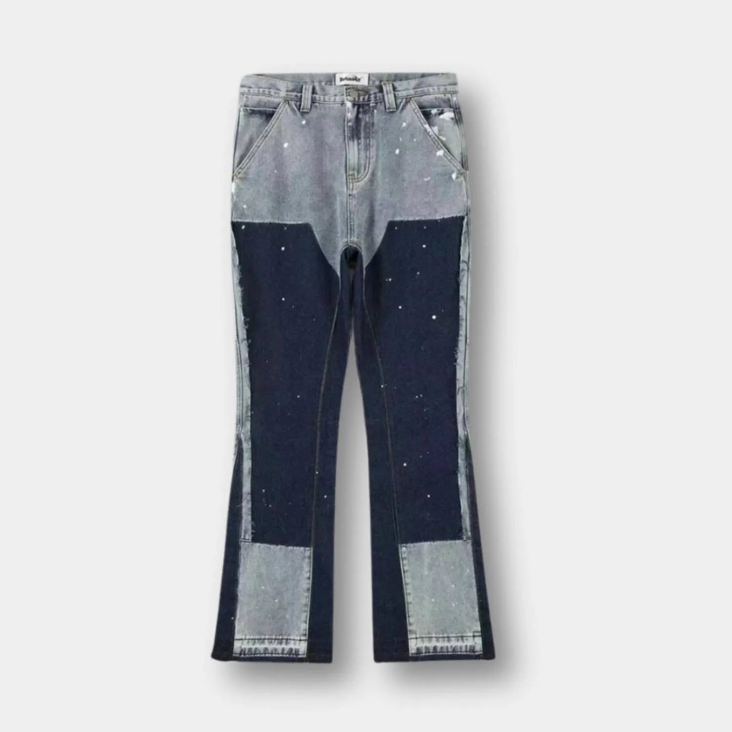 High-waisted Patchwork Denim Trousers for Men with Retro Flare-Blue