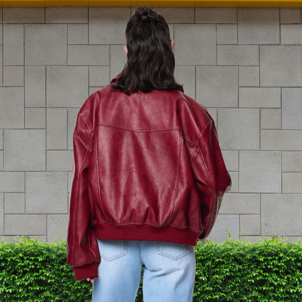 PU Leather Bomber Jacket | Retro and Rugged Jacket with Ribbed Cuffs-Lanuvo