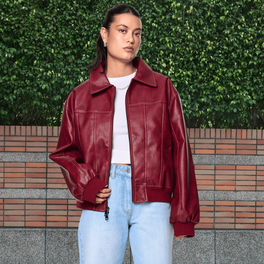 PU Leather Bomber Jacket | Retro and Rugged Jacket with Ribbed Cuffs-Lanuvo