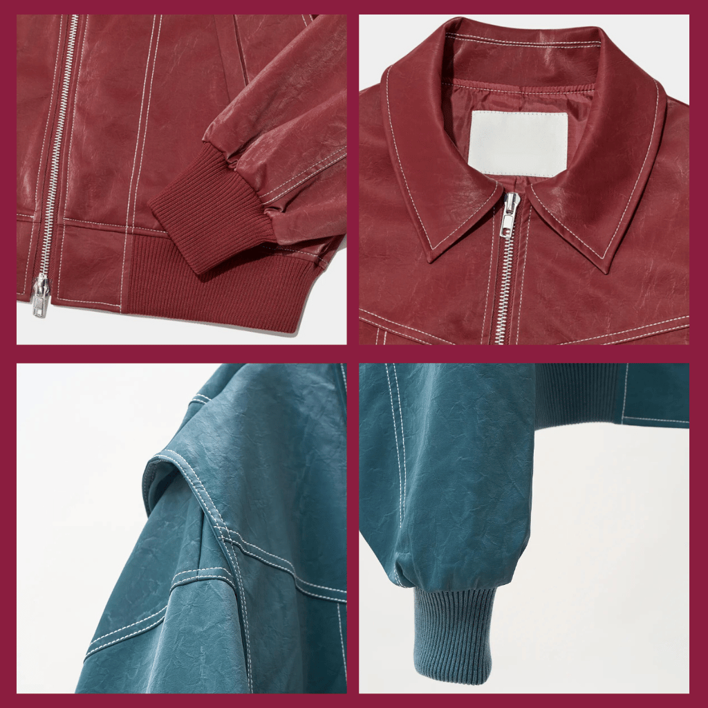 PU Leather Bomber Jacket | Retro and Rugged Jacket with Ribbed Cuffs-Lanuvo