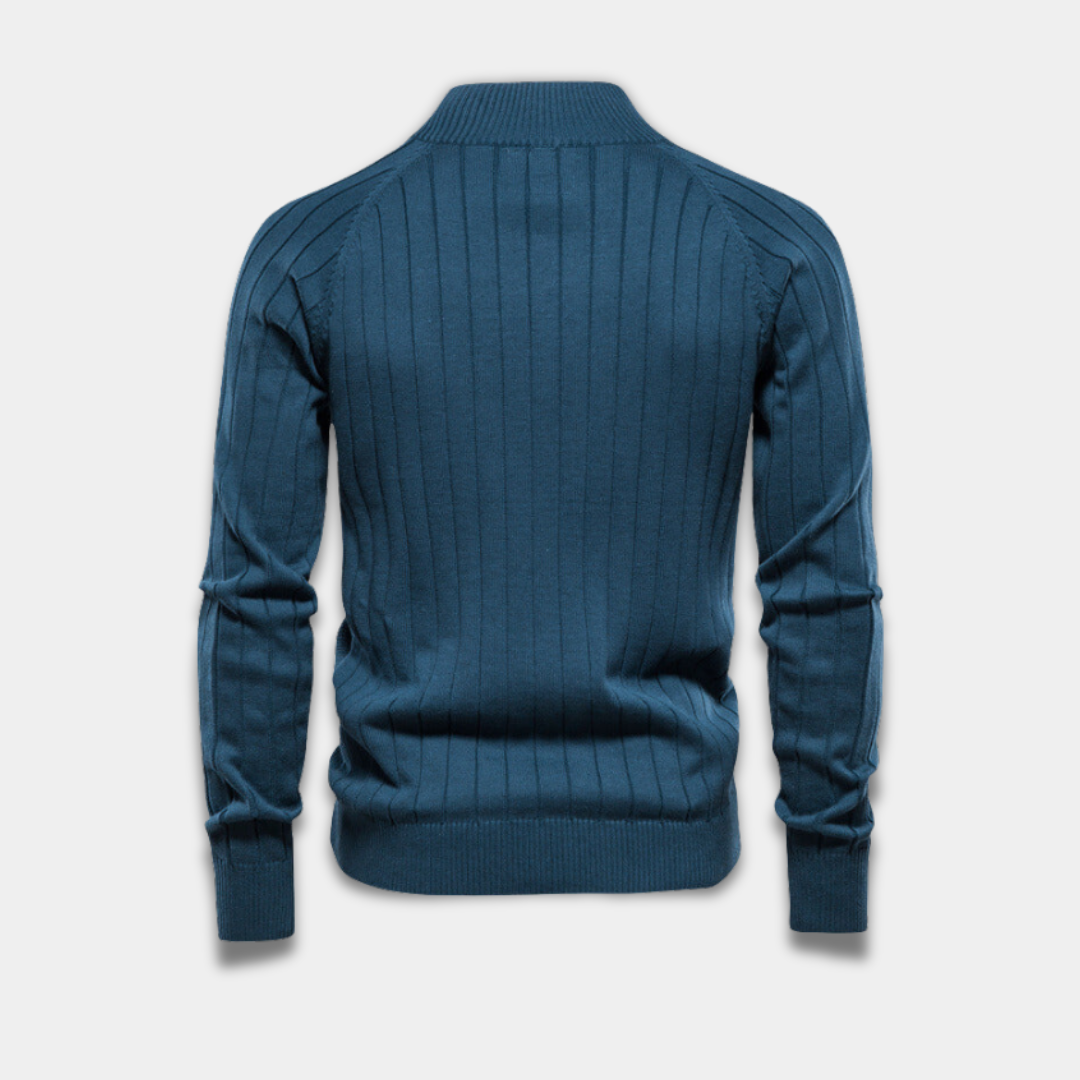 Men’s Full-Zip Knitted Cardigan with Textured Pattern-Blue