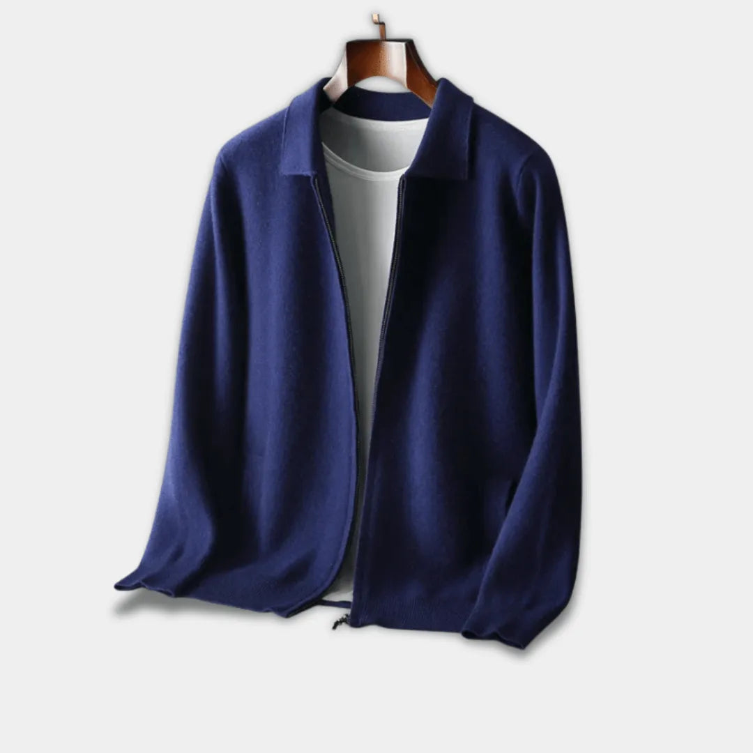 Men’s Full-Zip Vest with Regular Fit and Ribbed Hem-Blue