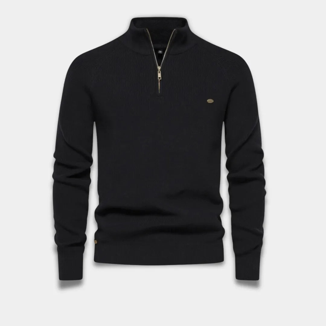 Men’s Half-Zip Sweater – Classic Fit with Ribbed Trim-Black