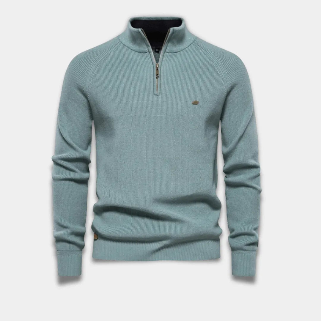 Men’s Half-Zip Sweater – Classic Fit with Ribbed Trim-Blue