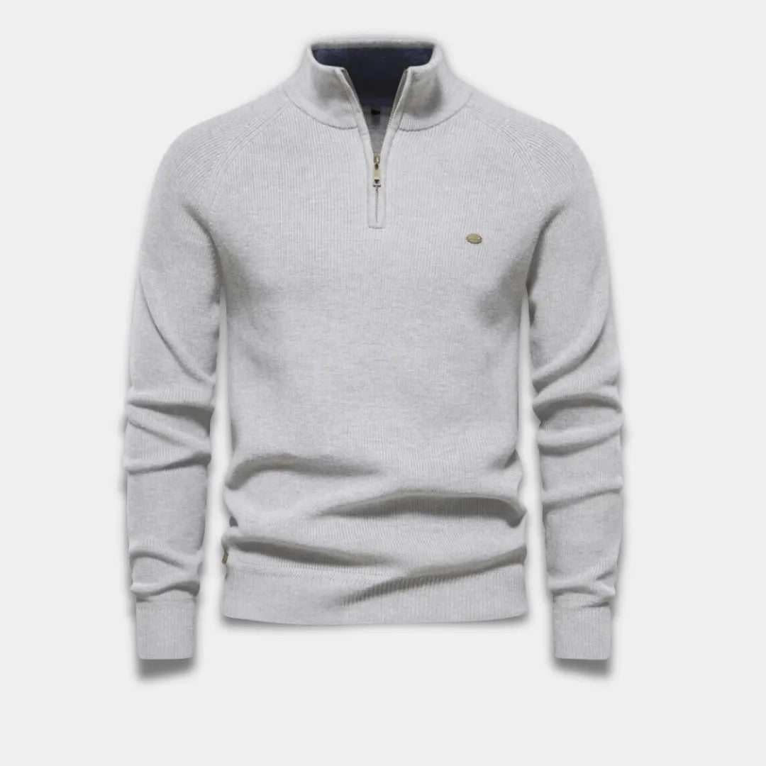 Men’s Half-Zip Sweater – Classic Fit with Ribbed Trim-Grey