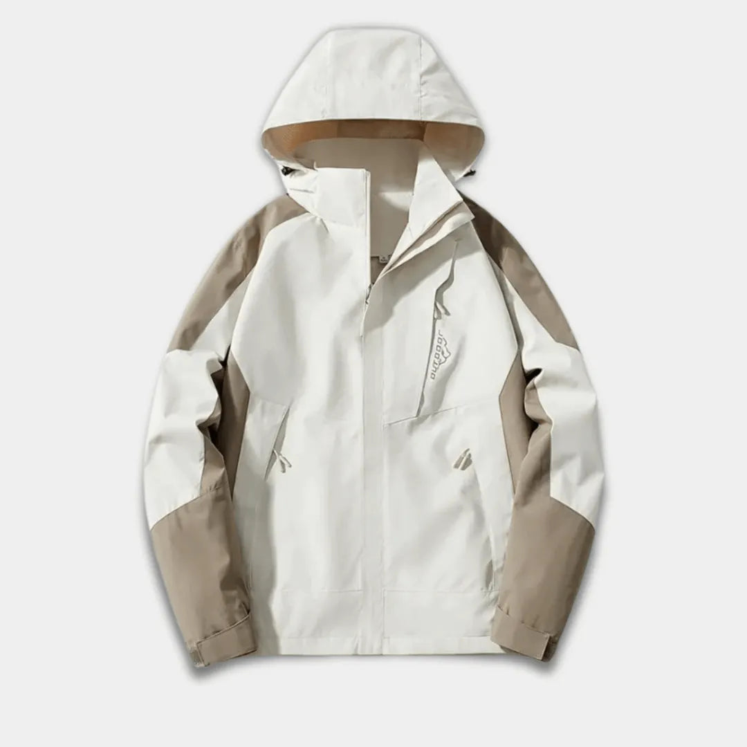 Men’s Outdoor Jacket with Water-Resistant Fabric, Adjustable Hood and Zipped Pockets-Khaki