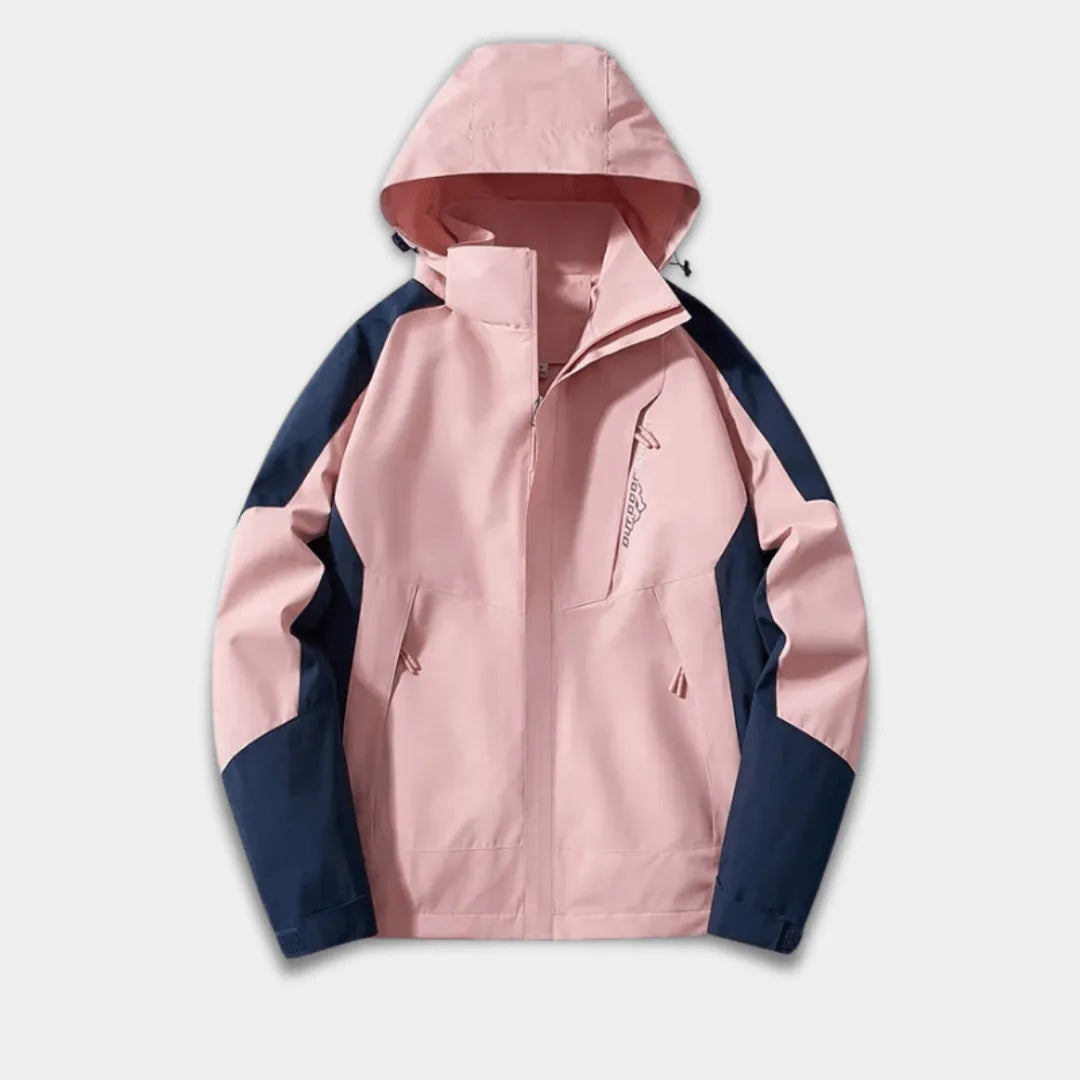 Men’s Outdoor Jacket with Water-Resistant Fabric, Adjustable Hood and Zipped Pockets-Pink