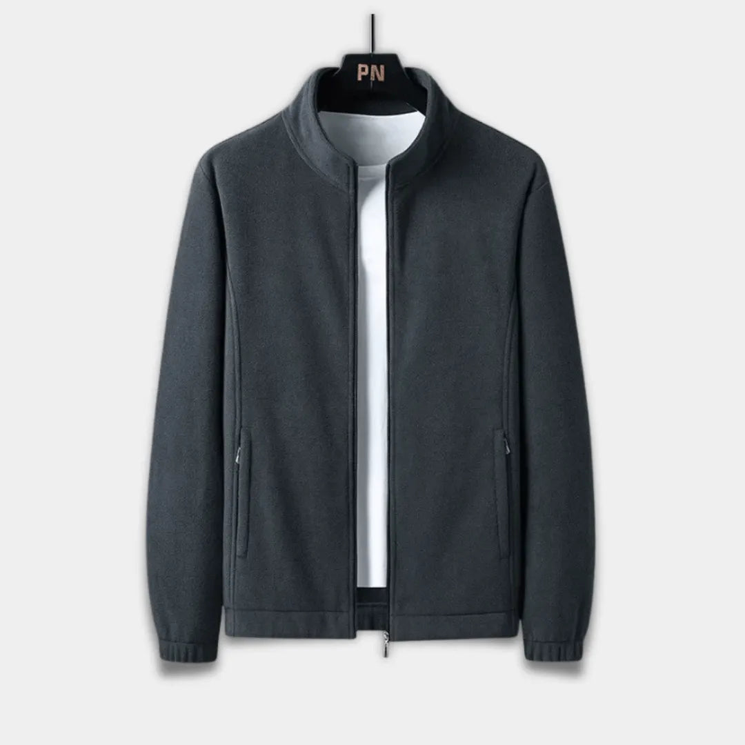 Men’s Regular Fit Fleece Jacket with Stand Collar, Full Zip and Pockets-Grey