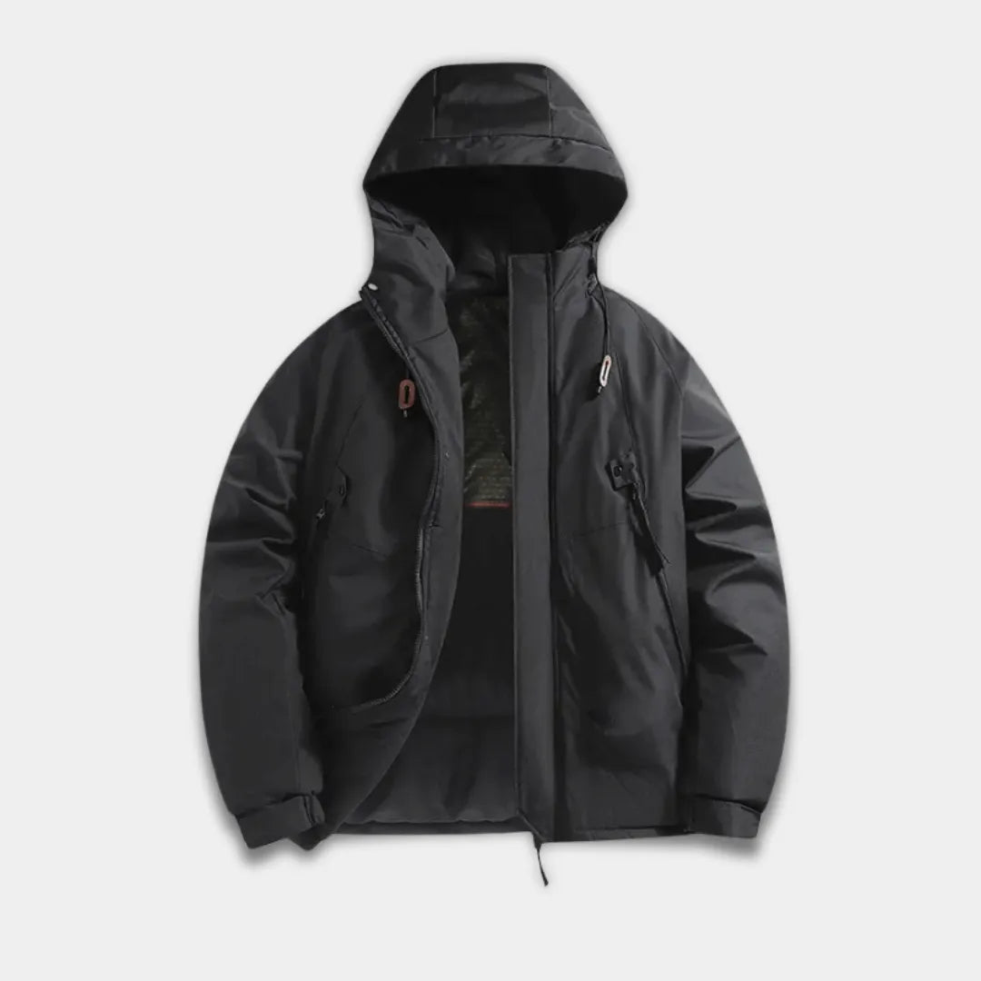 Men’s Relaxed Fit Hooded Padded Jacket with Insulation and Water Resistance-Black