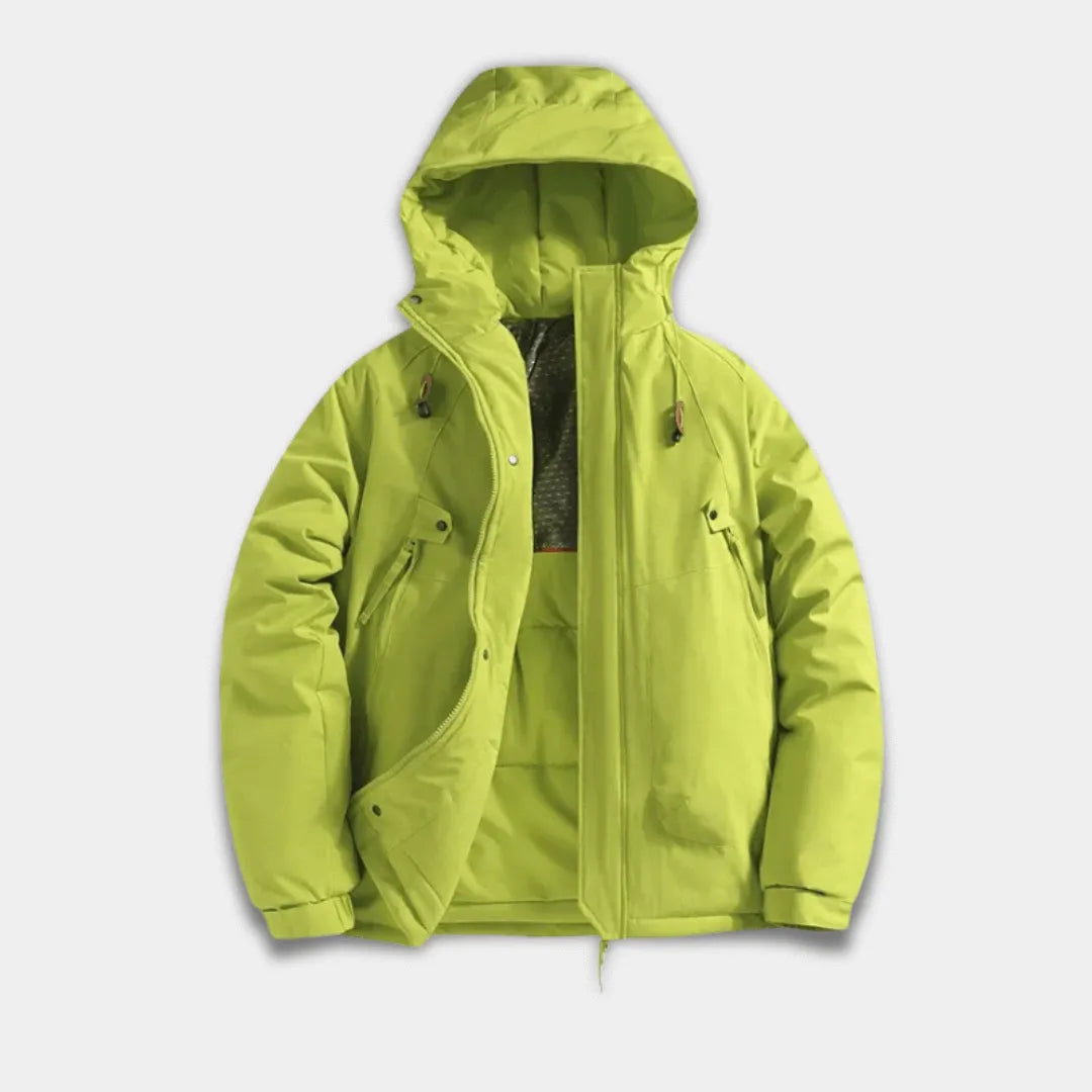 Men’s Relaxed Fit Hooded Padded Jacket with Insulation and Water Resistance-Green