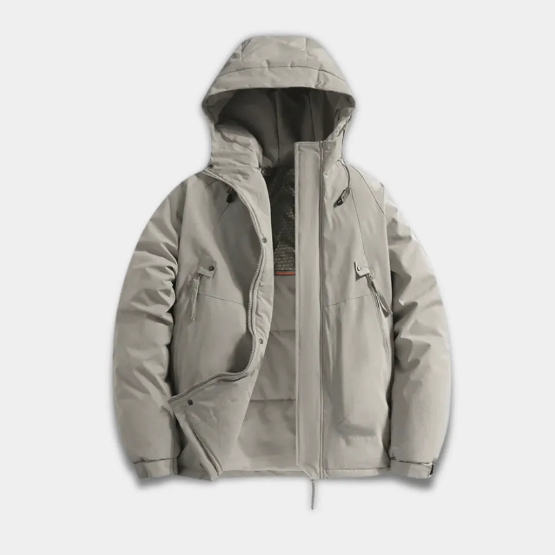 Men’s Relaxed Fit Hooded Padded Jacket with Insulation and Water Resistance-Khaki