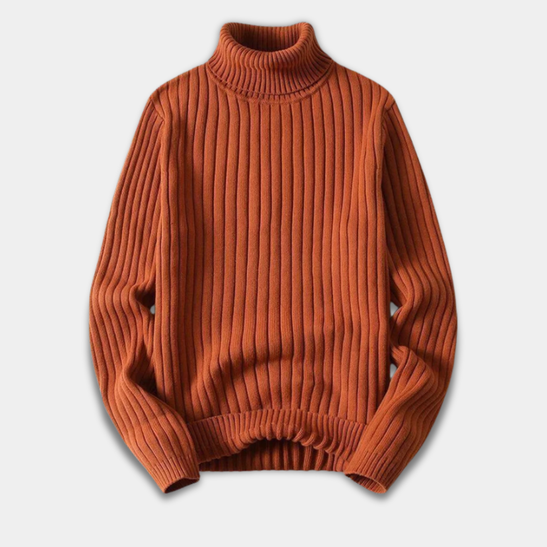 Men’s Ribbed Turtleneck Sweater with Classic Fit-Brown