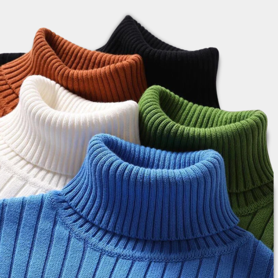 Men’s Ribbed Turtleneck Sweater with Classic Fit-Blue