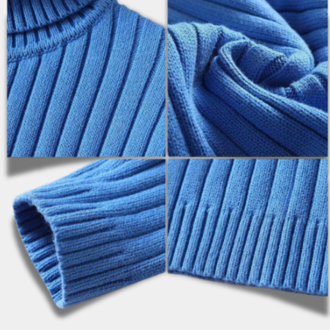 Men’s Ribbed Turtleneck Sweater with Classic Fit-Blue