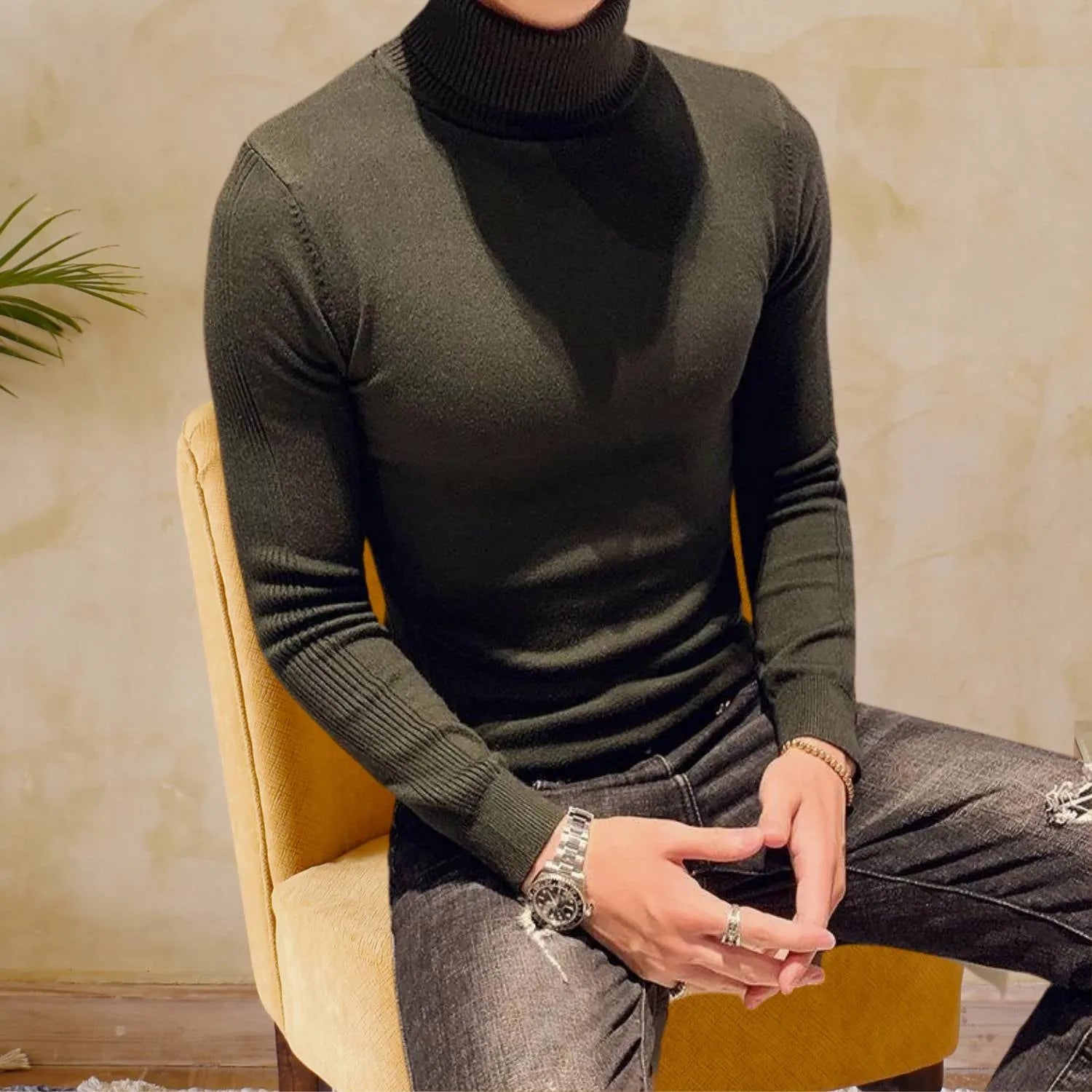 Men’s Slim-Fit Roll-Neck Jumper with Ribbed Cuffs | Leonil-Lanuvo