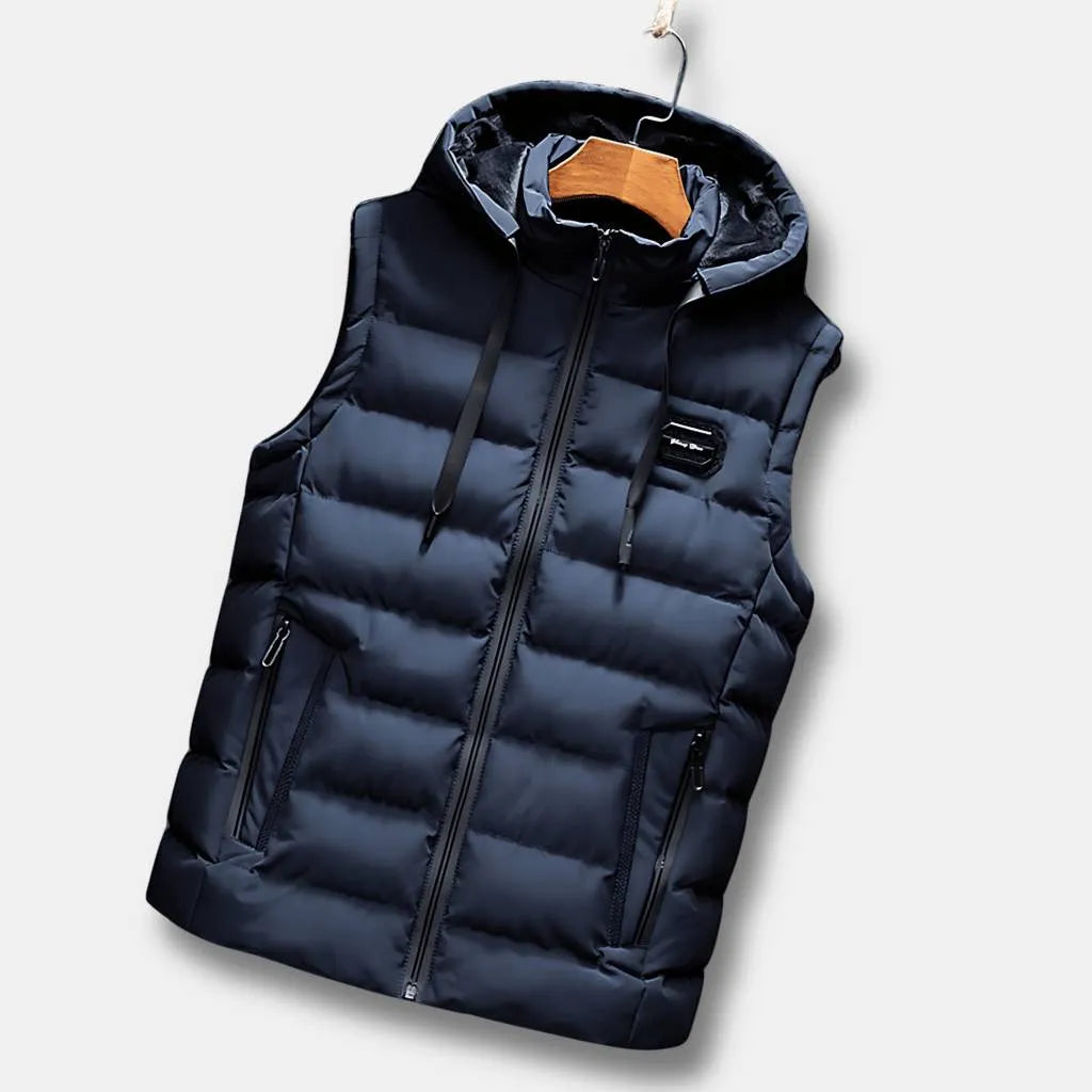 Men’s Water-Resistant Bodywarmer Vest with Hood and Thermal Lining-Blue