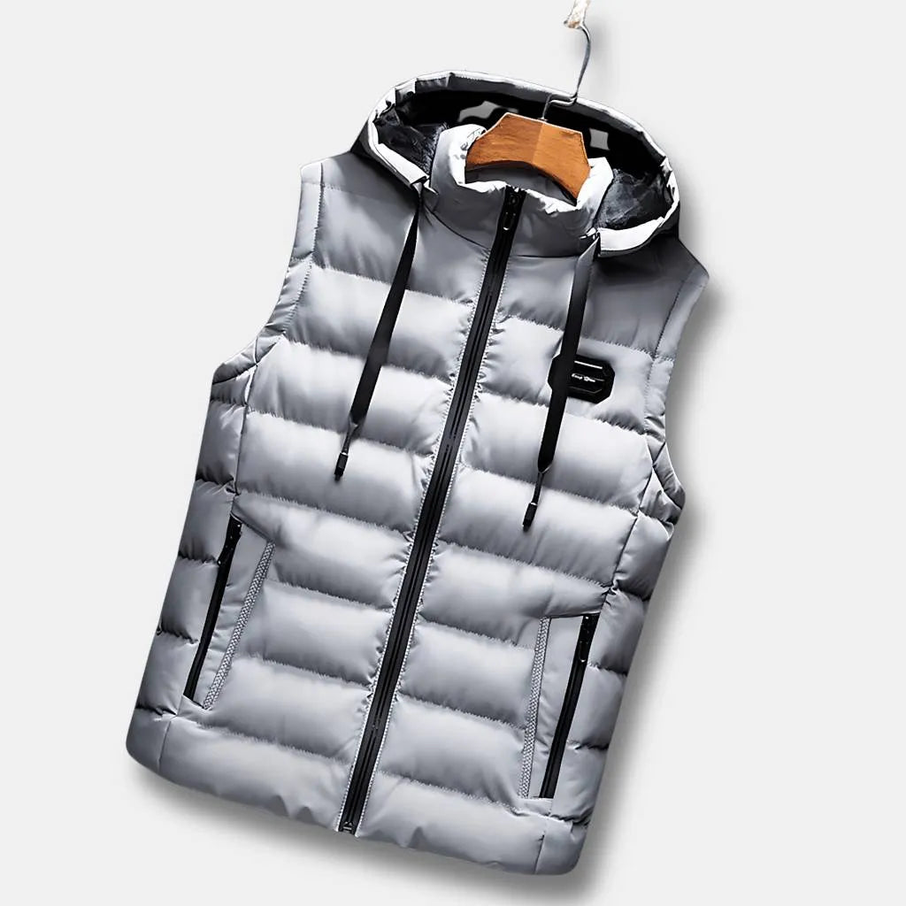 Men’s Water-Resistant Bodywarmer Vest with Hood and Thermal Lining-Grey
