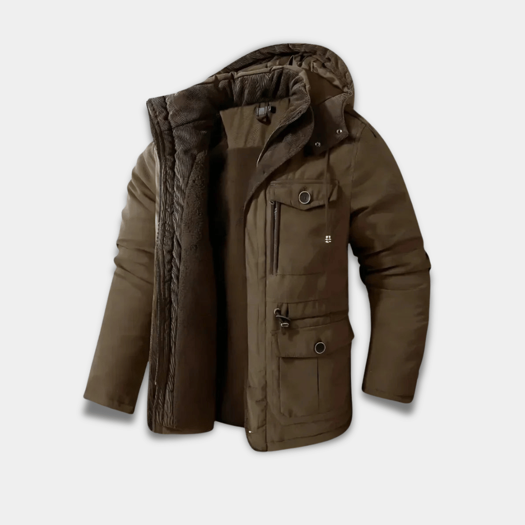 Men’s Waterproof Winter Parka with Fleece Lining and Detachable Hood-Brown