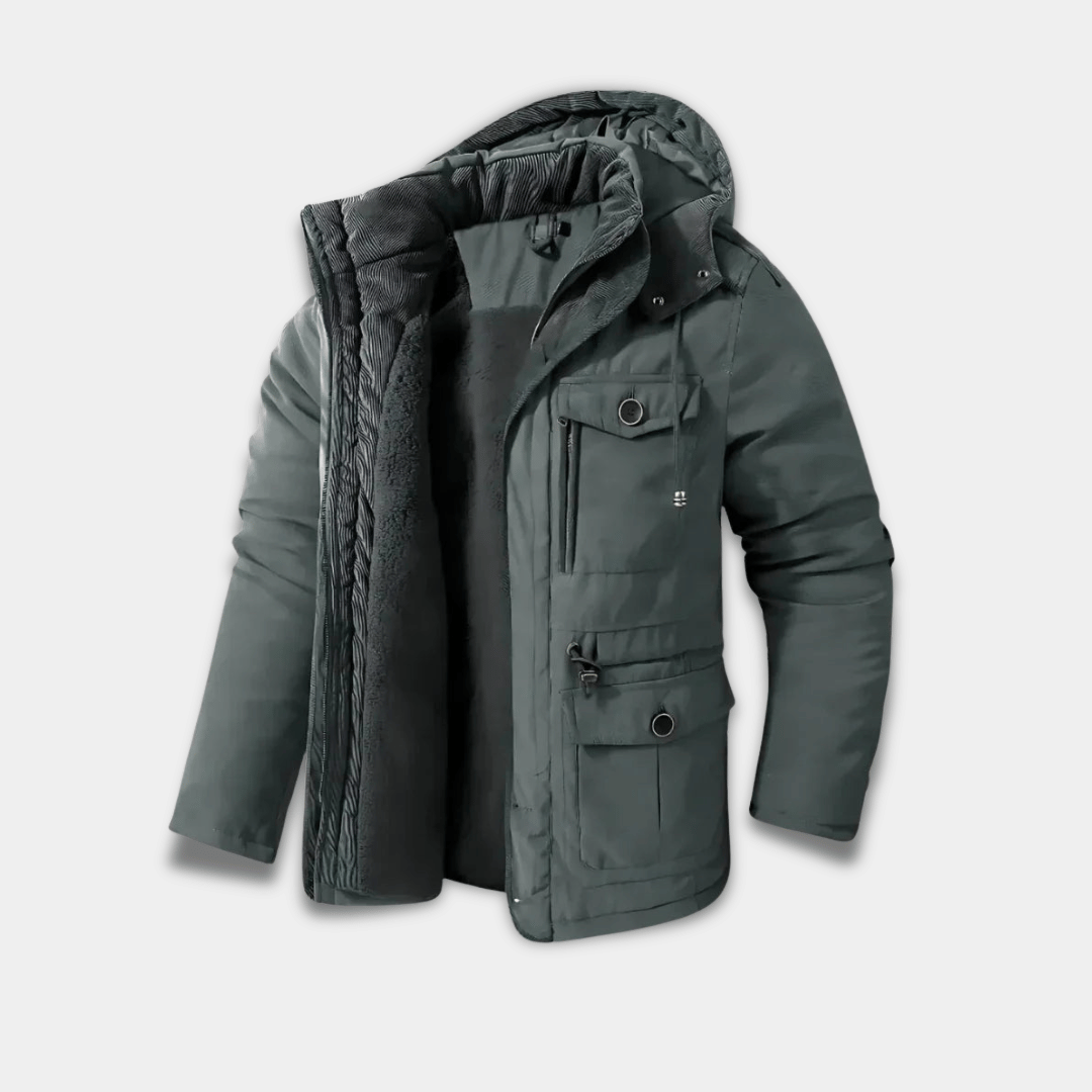 Men’s Waterproof Winter Parka with Fleece Lining and Detachable Hood-Grey