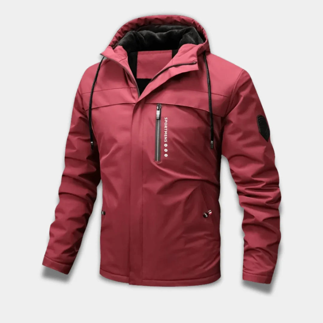 Men’s Windproof Water-Resistant Jacket with Fleece Hood and Zipped Pockets-Lanuvo
