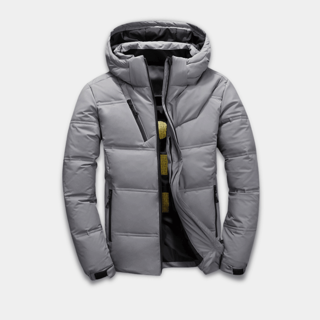 Men’s Winter Puffer Jacket – Hooded, Insulated & Water-Resistant Coat-Light Grey