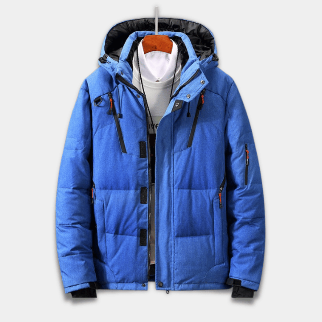 Men’s puffer jacket with water-repellent finish, adjustable hood and zipped pockets-Blue