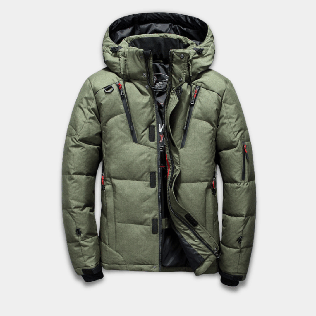 Men’s puffer jacket with water-repellent finish, adjustable hood and zipped pockets-Green