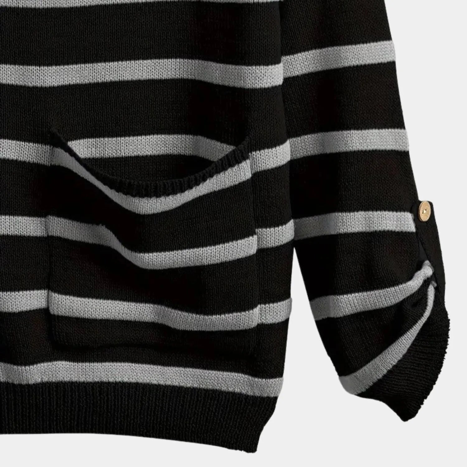 Oversized Striped Knitted Jumper for Women with Front Pockets | Mae-Black