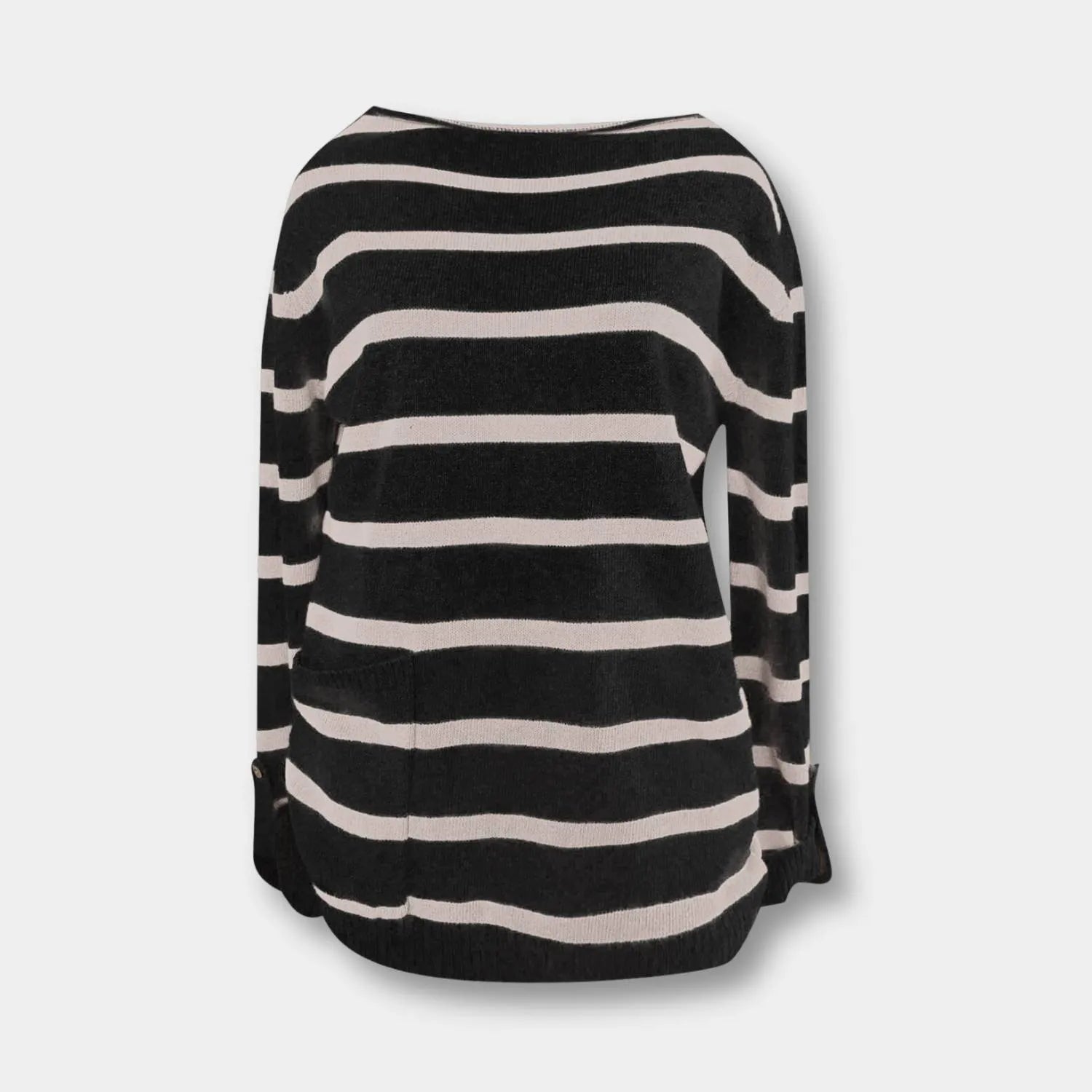 Oversized Striped Knitted Jumper for Women with Front Pockets | Mae-Black