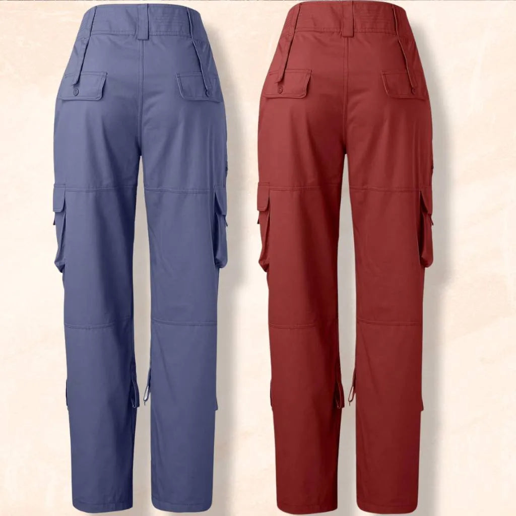 Retro Cargo Trousers for Women with Adjustable Waist and Large Pockets-