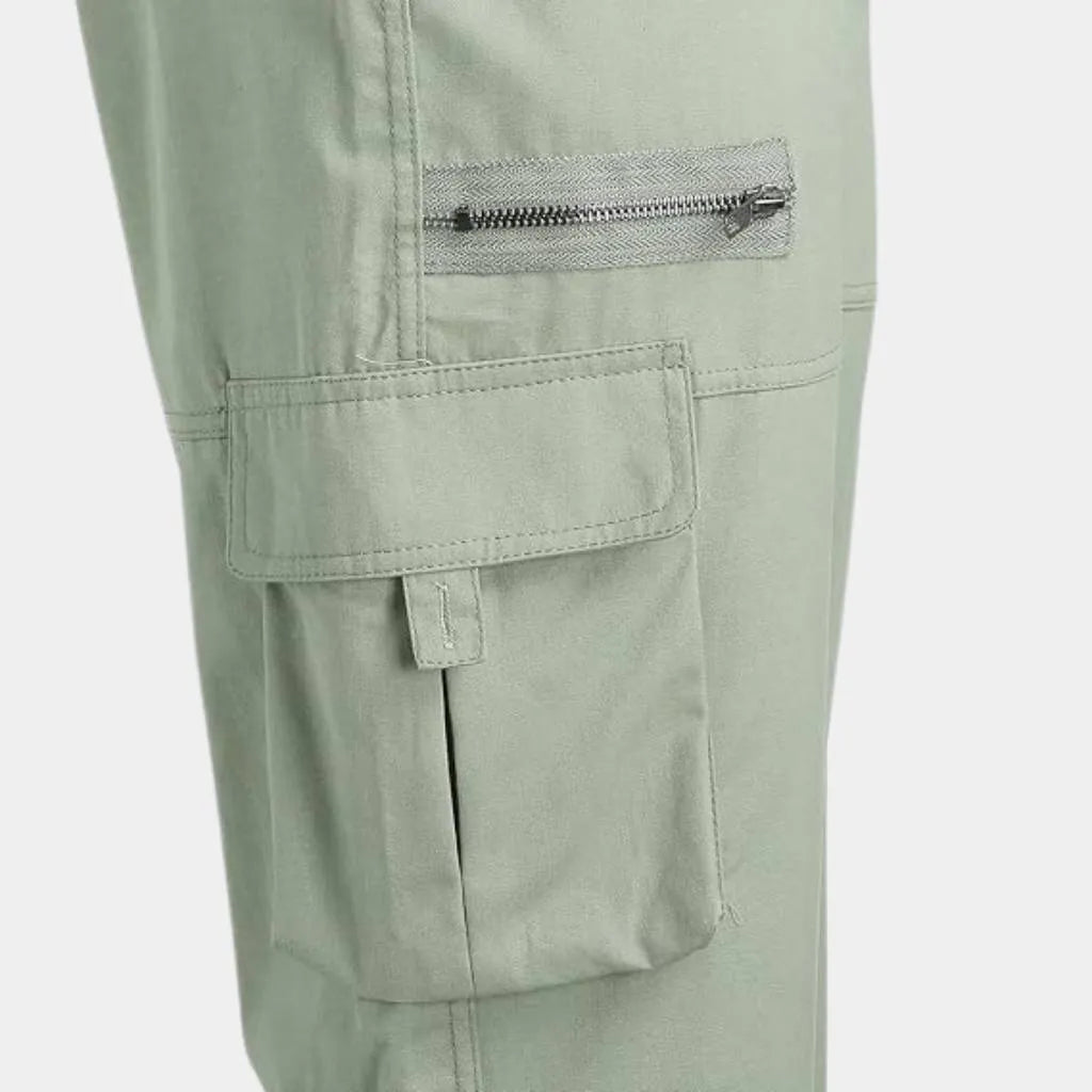 Retro Cargo Trousers for Women with Adjustable Waist and Large Pockets-Green