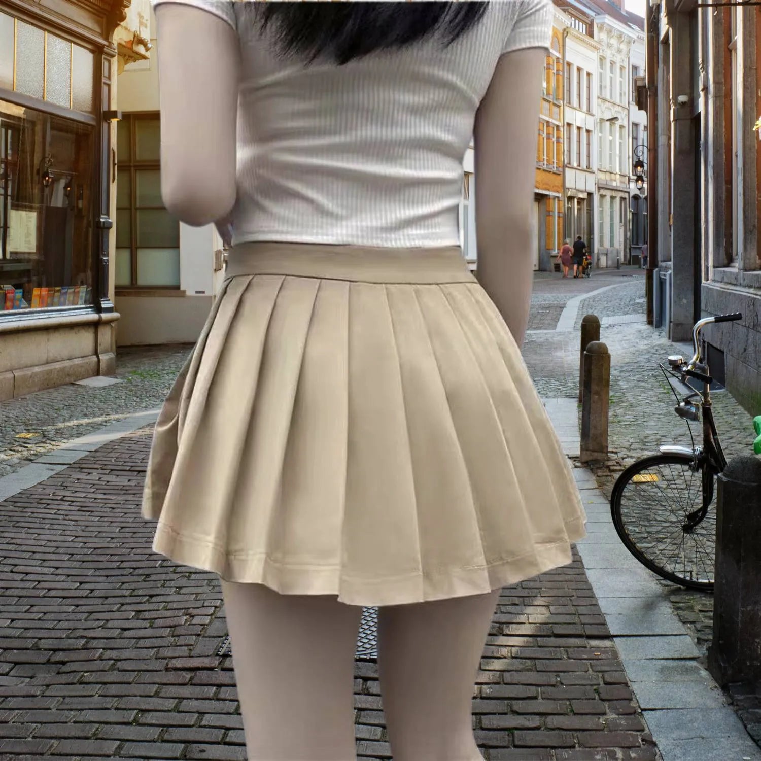 Retro Pleated High-Waisted Skirt for Women with Built-in Shorts | Christa-Apricot