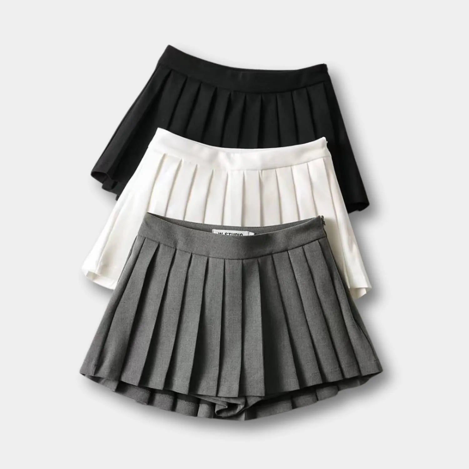 Retro Pleated High-Waisted Skirt for Women with Built-in Shorts | Christa-Grey