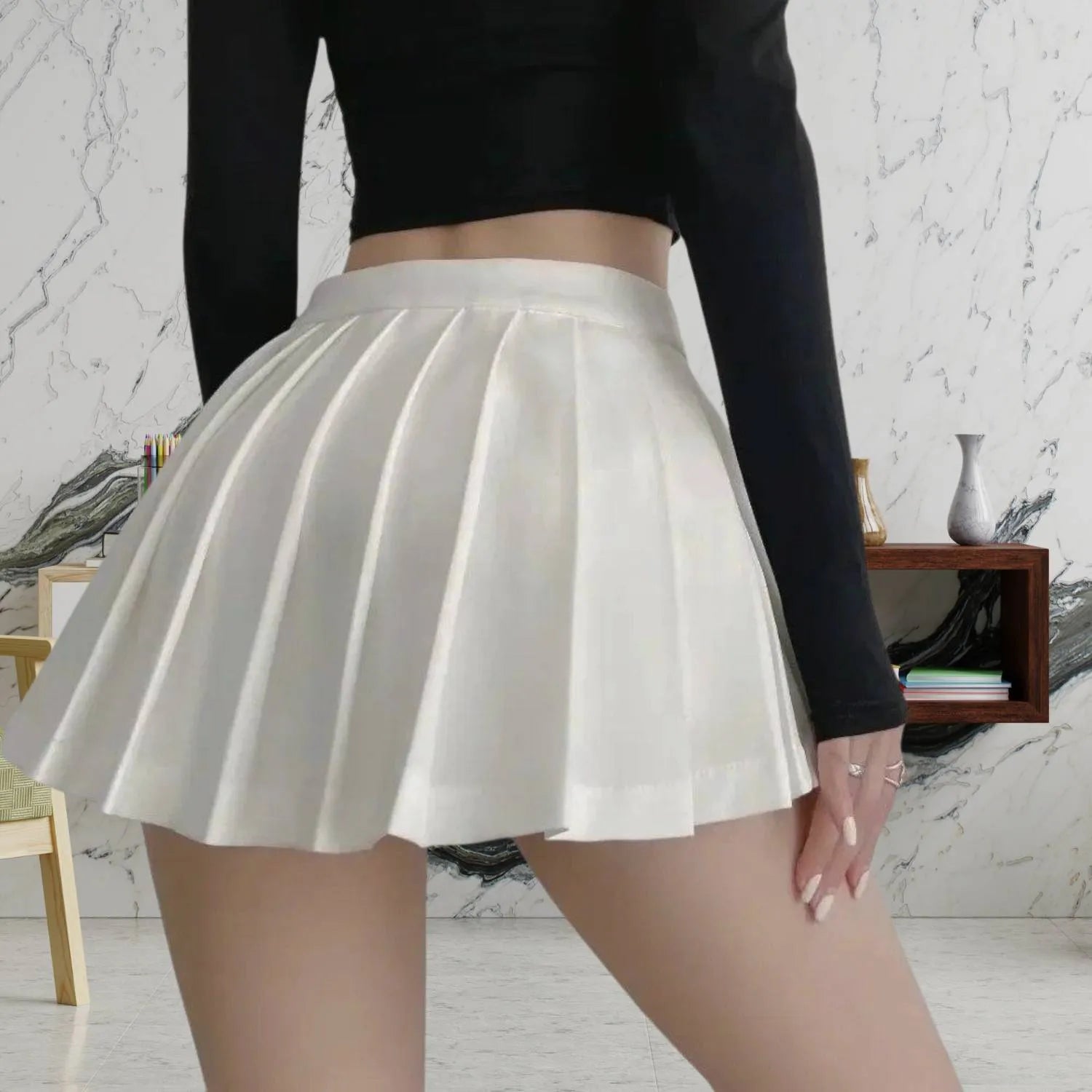Retro Pleated High-Waisted Skirt for Women with Built-in Shorts | Christa-White