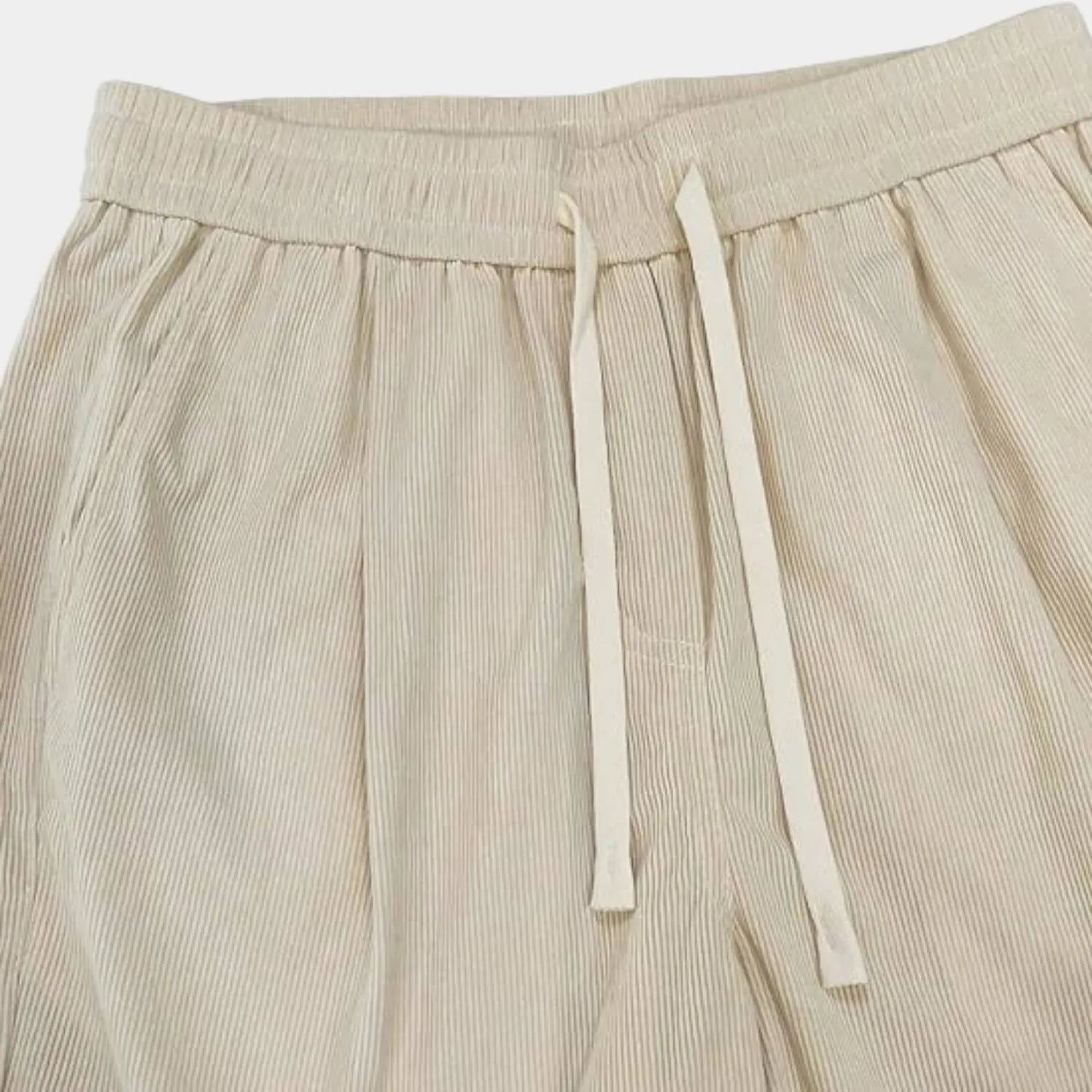 Ribbed Loose-fit Corduroy Trousers for Men with Elastic Waistband-Khaki