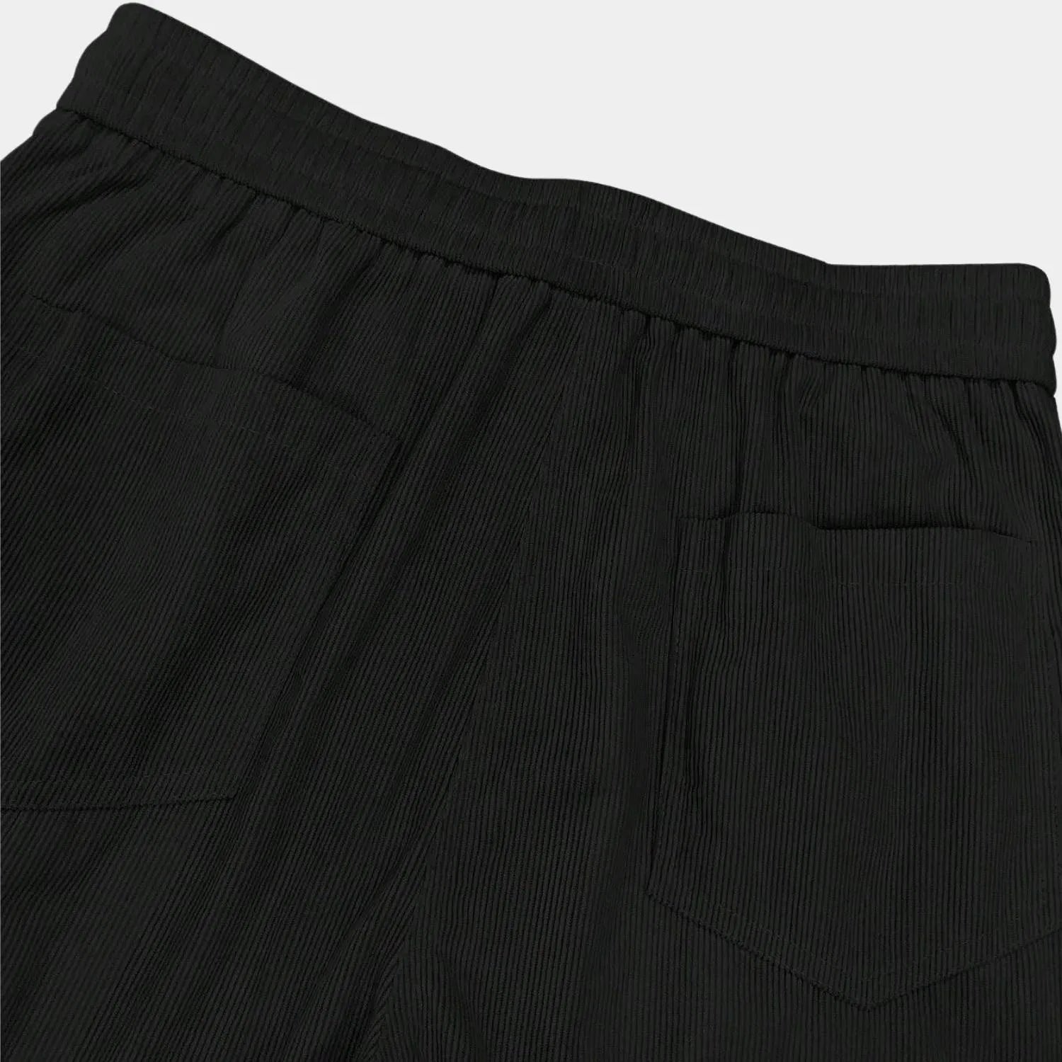 Ribbed Loose-fit Corduroy Trousers for Men with Elastic Waistband-Black