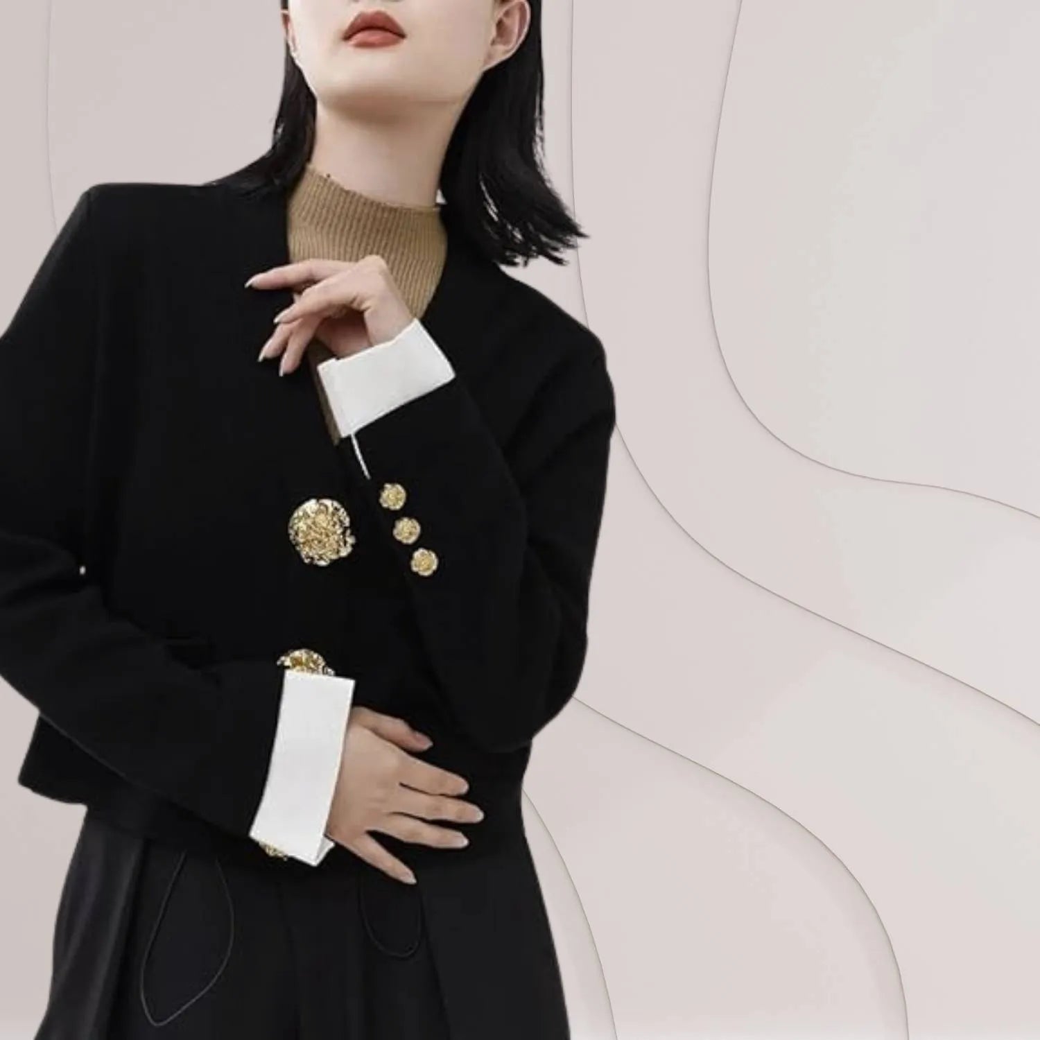 V-neck Knitted Cardigan for Women with Contrasting Gold-Coloured Buttons | Dora-