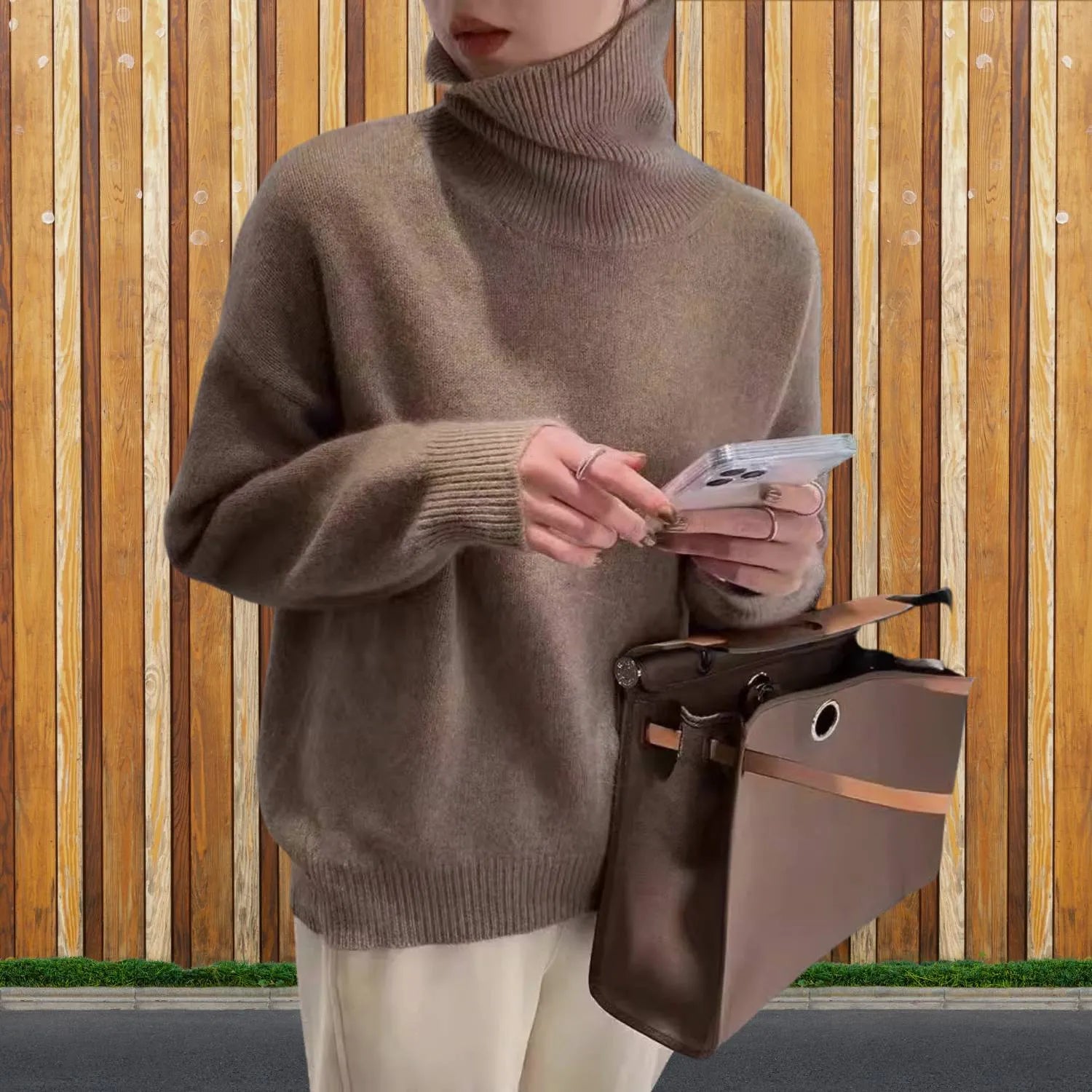 Women's Loose Fit Turtleneck Sweater-