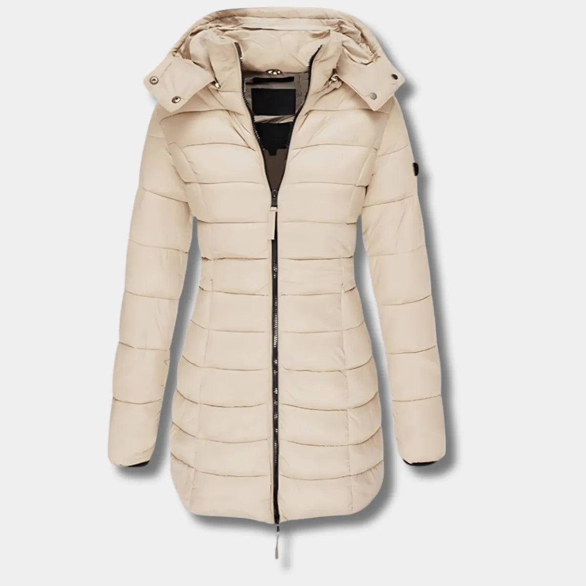 Women’s Padded Long Coat with Hood and Insulated Lining-Beige
