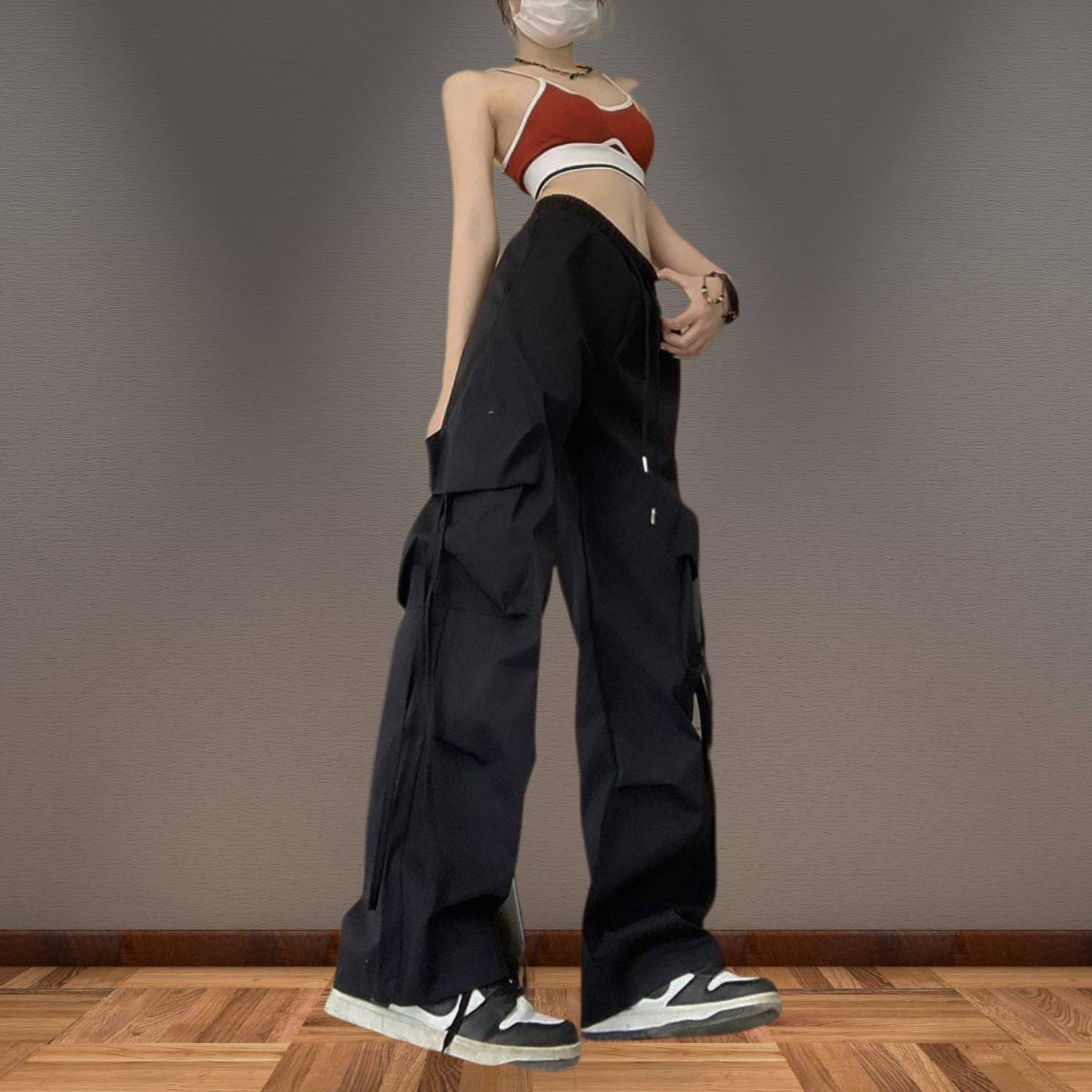 Baggy Y2K Cargo Trousers for Women with Adjustable Drawstring Waist | Blanca-Lanuvo